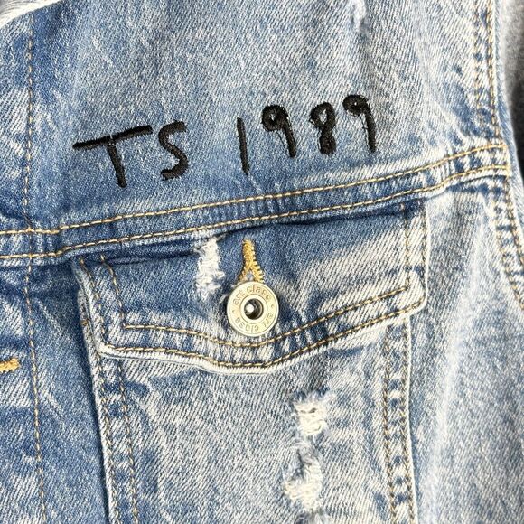 Taylor Swift Inspired Embroidered Jean Jacket 1989 Era Version 10 12 Large 162 - Picture 9 of 11